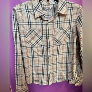 NWT-Boys Splendid long sleeve button down size 12. Light grey/orange plaid